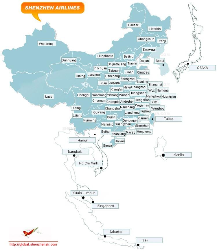 mappa di Shenzhen airlines rotta