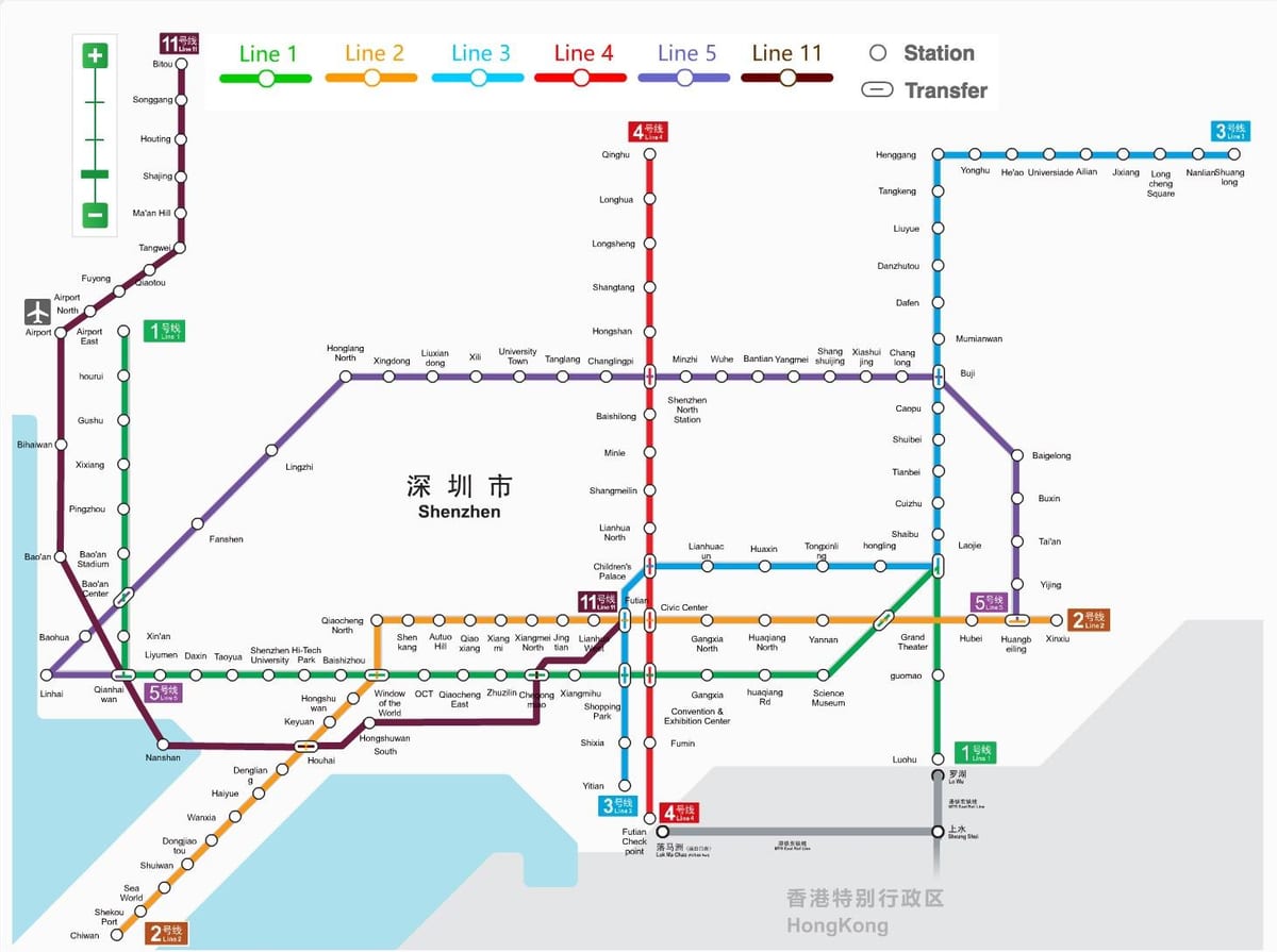 Shenzhen mappa della metropolitana 2016